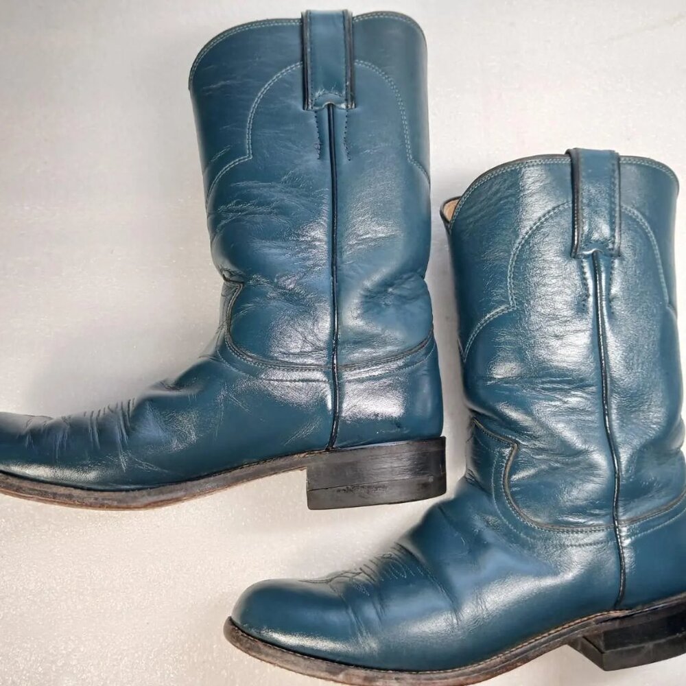 Vintage Justin Women’s Teal Leather Cowboy Boots Size 7B USA 1980s